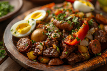 Authentic Bolivian Pique a lo Macho: Beef, Sausage, and Vegetables with Spicy Sauce