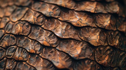 Fototapeta premium A close-up, top-down view of reptile scales, detailed texture with earthy tones and rough surface