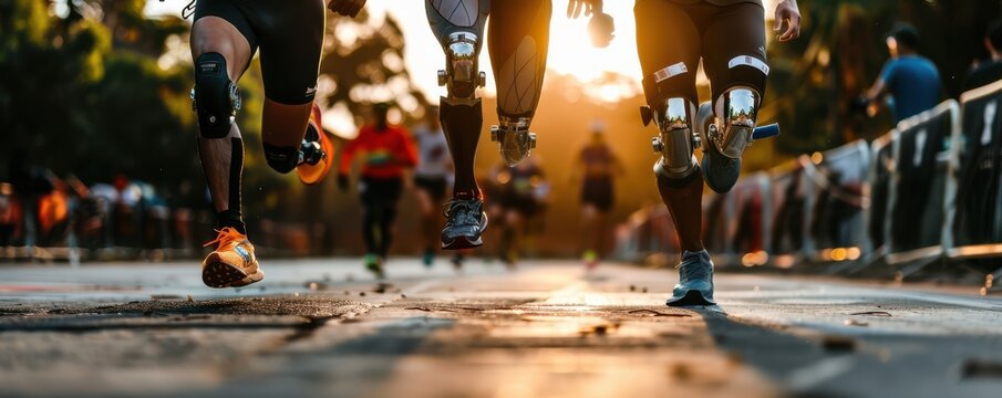 Adaptive sports event with diverse athletes running. - Powered by Adobe