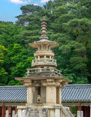 Ancient Dabotap Pagoda in the historical Bulguksa Buddhist temple, Tohamsan, Gyeongju, South Korea.