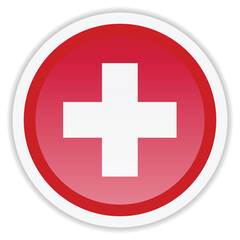 Switzerland glossy flag icon on white background. Round vector icon with shadow underneath. Best for mobile apps, UI and web design