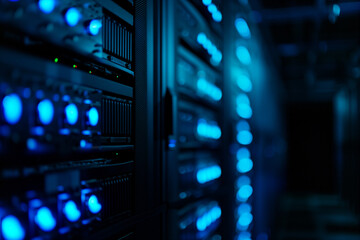 Macro photograph of a data center server rack