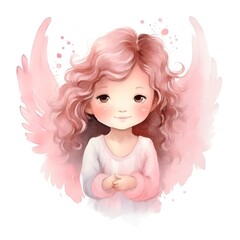 Fototapeta premium Angel baby kids watercolor isolated illustration on white. AI generated
