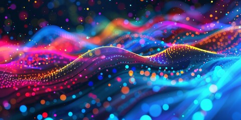 Abstract Colorful neon wavy grid technology background