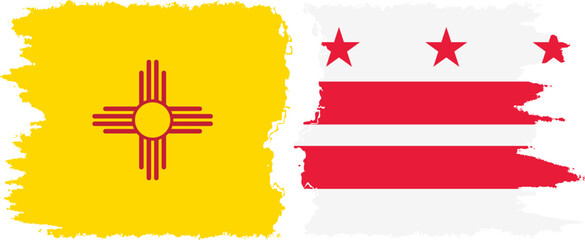 District of Columbia USA - Washington, DC and New Mexico state grunge brush flags connection, vector