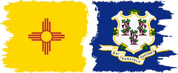 Connecticut and New Mexico states grunge brush flags connection, vector