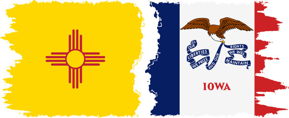Iowa and New Mexico states grunge brush flags connection, vector