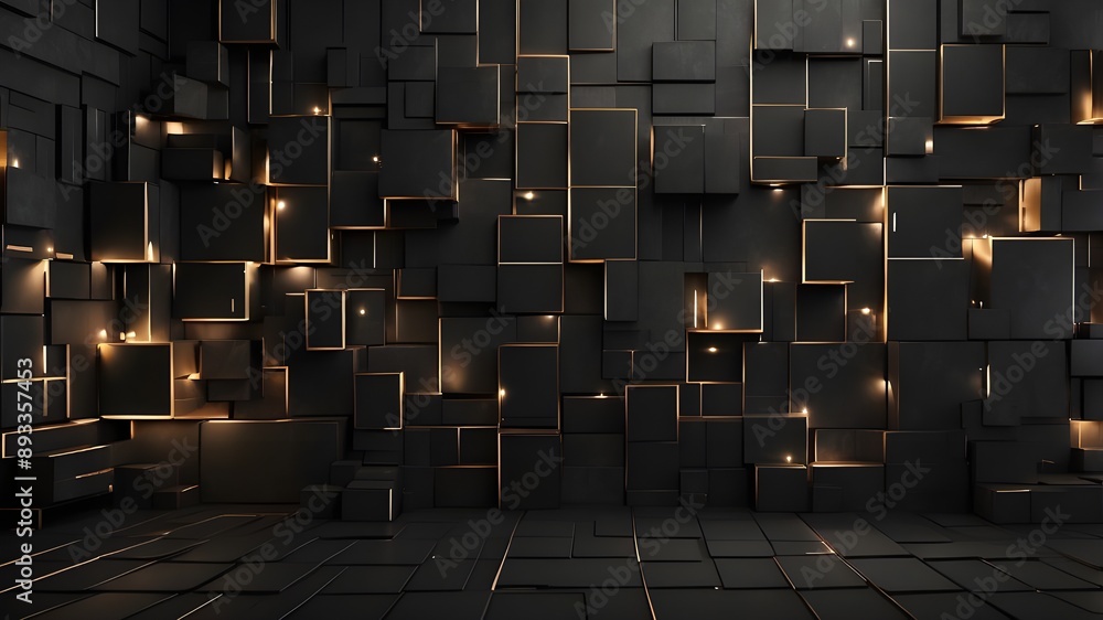 Poster abstract dark geometric black anthracite backdrop banner image with illuminating lights and squares 