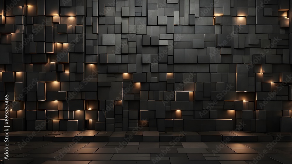 Aufkleber abstract dark geometric black anthracite backdrop banner image with illuminating lights and squares 