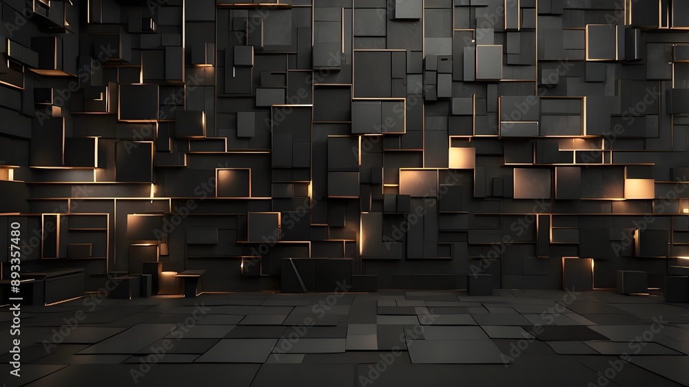 Poster abstract dark geometric black anthracite backdrop banner image with illuminating lights and squares 
