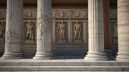 Obraz premium Greek column pillar, 3D Roman stone background, white ancient Greece. Marble Greek pillar, column building architecture, podium pedestal, isolated art, antique sculpture, classic old academy, Rome.