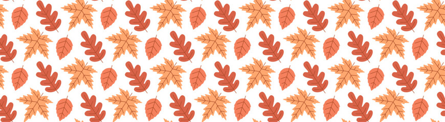 Autumn leaf pattern. Maple, oak and birch leaves. Fall season plants ornament.