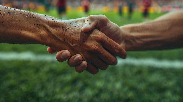 The handshake of a soccer player after match