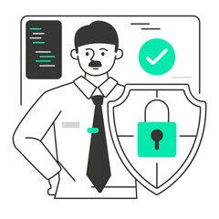 Cyber Security character illustration with line style, perfect for user interface project