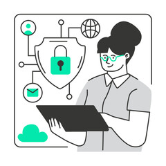 Cyber Security character illustration with line style, perfect for user interface project