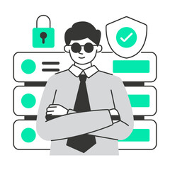 Cyber Security character illustration with line style, perfect for user interface project