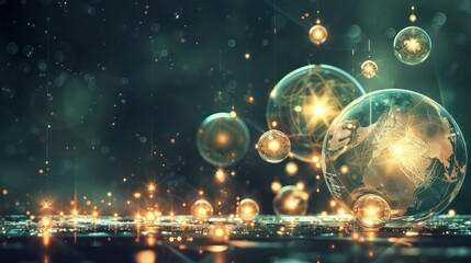 conceptual artwork depicting the dynamics of venture capital, with glowing orbs representing startups being drawn towards larger glowing spheres of investment funds