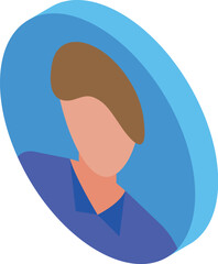 Isometric icon of a young man with brown hair wearing a blue shirt