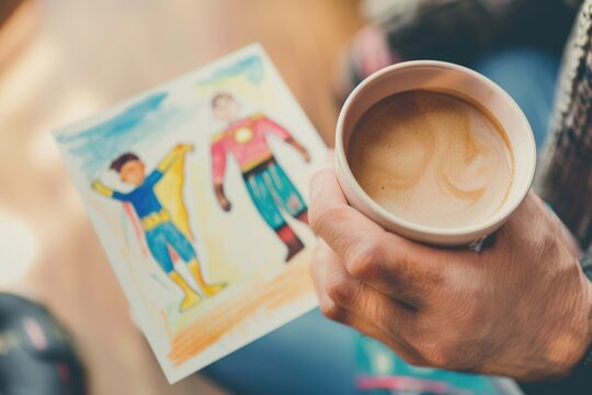 Handmade card with superhero drawing for Father's Day. - Powered by Adobe