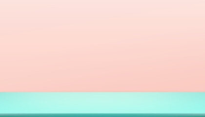 Fototapeta premium Pink,Green Background,Studio Room with light on Green Mint Floor,Beige Wall for Product Presentation.Vector Two Tone Pastel Colour Gradient Backdrop platform 3d Podium Display for Spring,Summer Banner