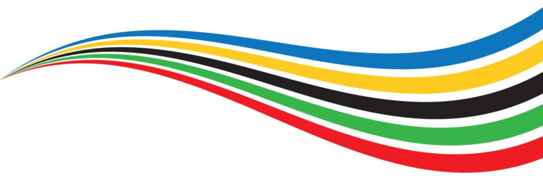 Colored Olympic games rainbow wave strips - vector isolated on transparent background.