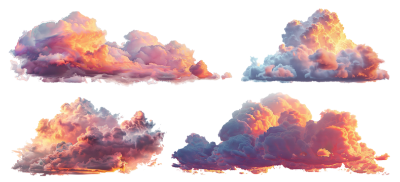 Set of picturesque sunset clouds, cut out