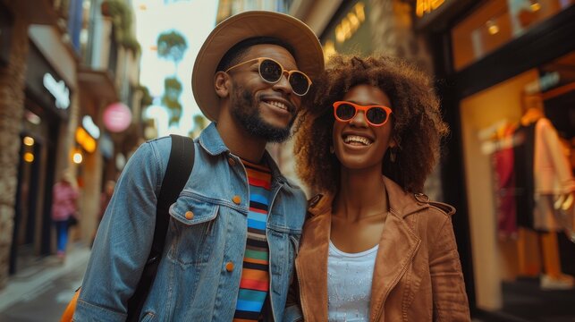 A Gen Z couple shopping together in a trendy fashion boutique - Powered by Adobe