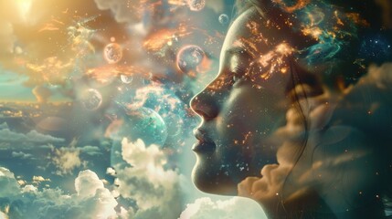 A person gazing at a vision board filled with dreams and goals, with a look of inspiration and determination, symbolizing the power of visualization, strategic planning, and maintaining focus on the