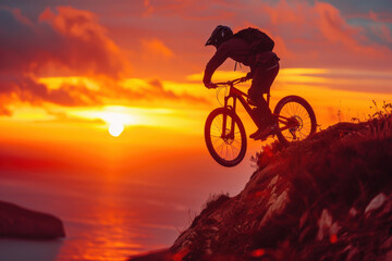 Obraz premium Biker Silhouette During Stunning Sunset Ride