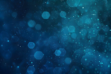 Abstract blue bokeh background with hexagonal shapes and light particles