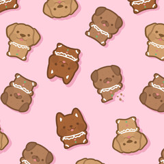 gingerbread puppy cute pink seamless pattern design