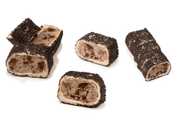 Sweet roll with chocolate and nuts, turkish sweets.