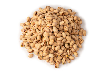 Tasty pistachios isolated on a white background.