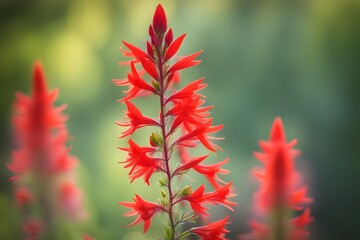  Cardinal flowers bokeh background, AI Generated
