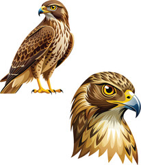 Two hawks with open beaks showing tongues looking right