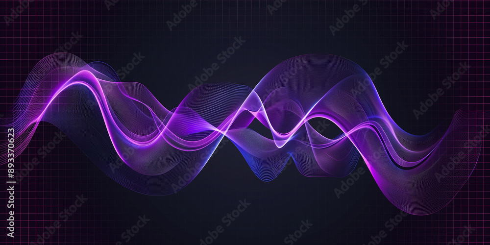 Poster Vector wave dynamic music lines. Blue-violet abstract lines. Sound waves on isolated background for your design