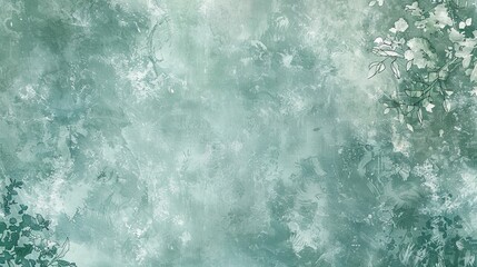 Fototapeta premium Calming wallpaper with green and turquoise brush strokes and floral patterns