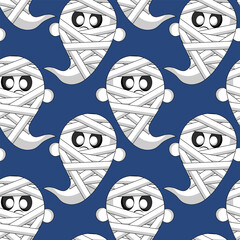 Seamless pattern with Cute cartoon Ghost Mummy
