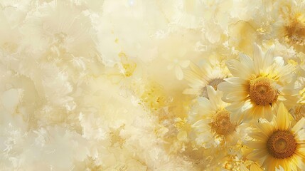 Enchanting background with yellow and white strokes and misty sunflowers