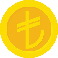 Obraz premium Gold coin with Turkish lira symbol on it. Vector icon on transparent background. Icon for mobile apps, UI and web design. EPS10