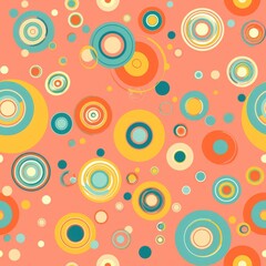 Fototapeta premium Sparse arrangement of circles in a random pattern, pastel coral backdrop, psychedelic style, vibrant and lively