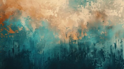 Fototapeta premium Abstract background with muted turquoise umber and ghostly rocky cliffs