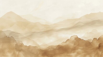 Sophisticated wallpaper with brush strokes in khaki and sienna ghostly mountains glow