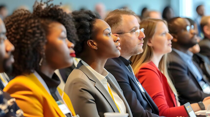 A diverse group of professionals attending a seminar on financial literacy underscoring the importance of knowledge in business and personal finance