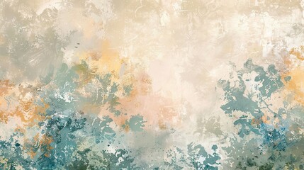 Brush strokes in ochre and teal with blurry coral textures soft diffused light