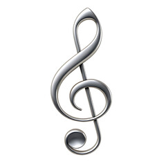 Fototapeta premium A metallic silver treble clef symbol, representing music notation for higher-pitched instruments and voices. Ideal for music-themed designs, educational materials, or artistic compositions. Transpare