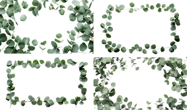 Set of fresh eucalyptus frames, cut out