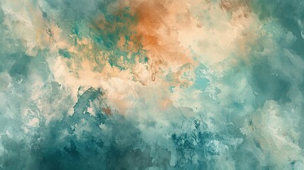 Background with fluid strokes in teal and clay blurry desert vistas radiant light