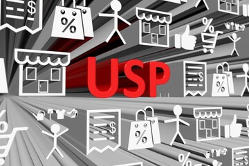 USP concept blurred background 3d render illustration