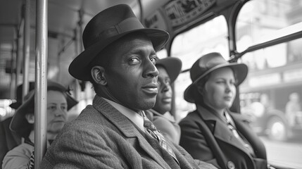 A bus driver chatting with passengers, with a Labor Day celebration banner on the bus.